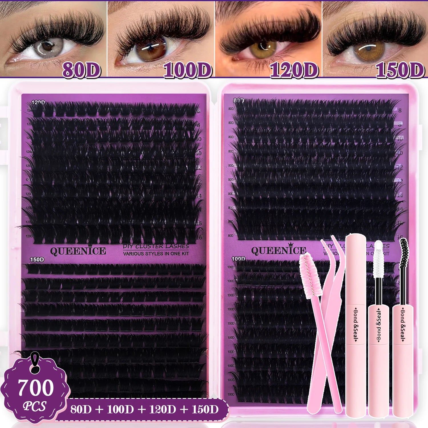 DIY Lash Extension Kit Clusters  Eyelashes Kit 9-16mm with Bond and Seal Wispy