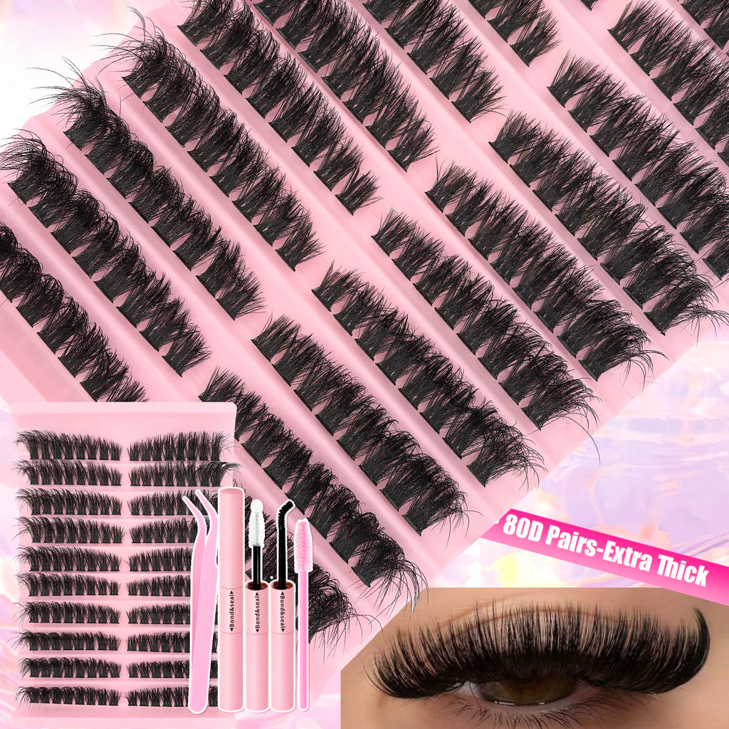DIY Lash Extension Kit Clusters  Eyelashes Kit 9-16mm with Bond and Seal Wispy