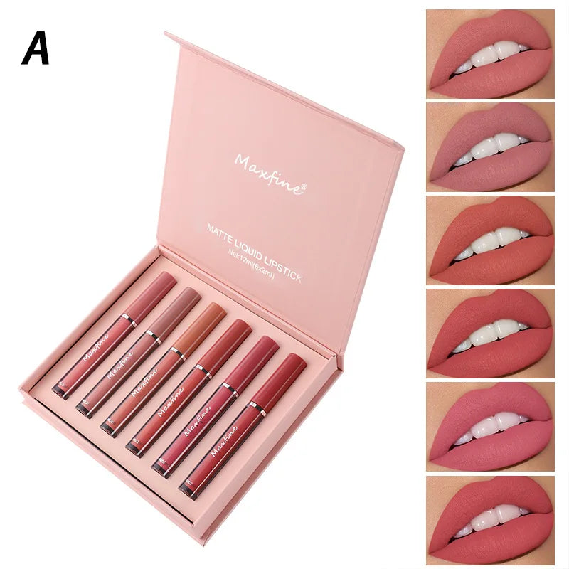 6 Color Matte Lip Gloss Set Moisturizes Long Lasts Water Proofs