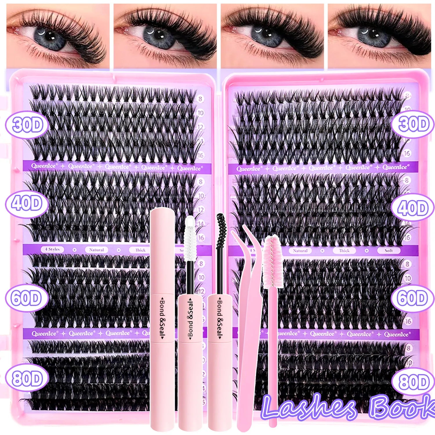 DIY Lash Extension Kit Clusters  Eyelashes Kit 9-16mm with Bond and Seal Wispy