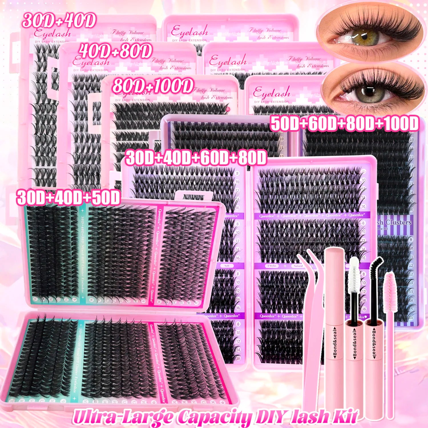 DIY Lash Extension Kit Clusters  Eyelashes Kit 9-16mm with Bond and Seal Wispy