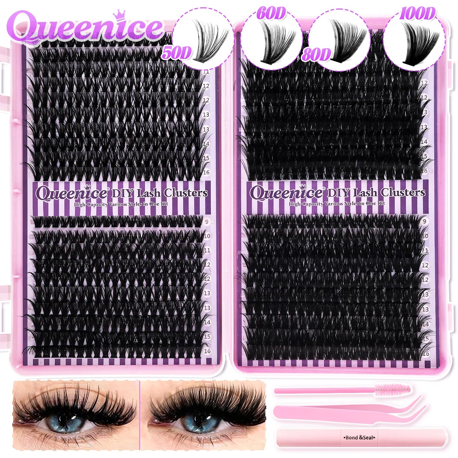 DIY Lash Extension Kit Clusters  Eyelashes Kit 9-16mm with Bond and Seal Wispy