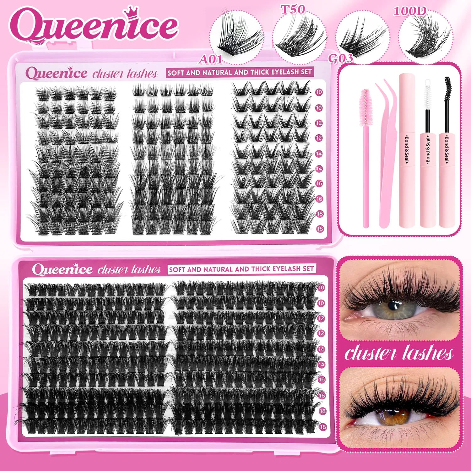 DIY Lash Extension Kit Clusters  Eyelashes Kit 9-16mm with Bond and Seal Wispy