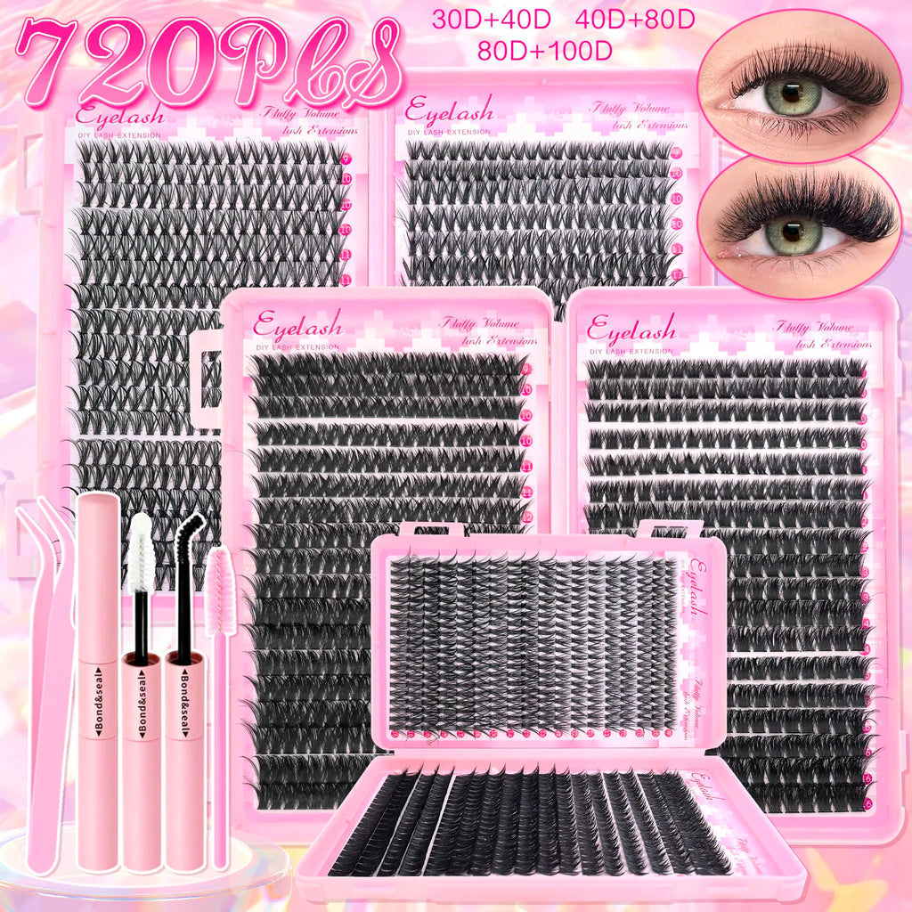 DIY Lash Extension Kit Clusters  Eyelashes Kit 9-16mm with Bond and Seal Wispy