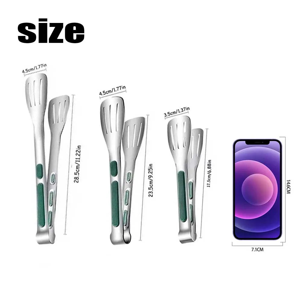 1pc Non Slip Stainless Steel Food Tongs