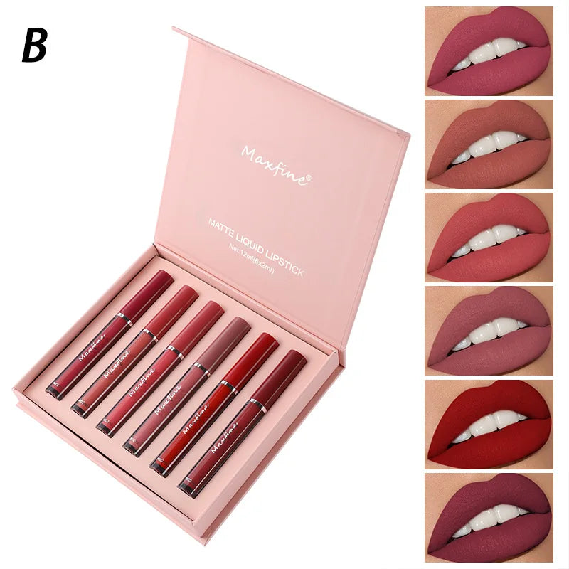 6 Color Matte Lip Gloss Set Moisturizes Long Lasts Water Proofs