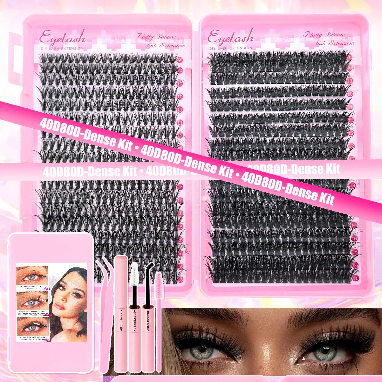 DIY Lash Extension Kit Clusters  Eyelashes Kit 9-16mm with Bond and Seal Wispy