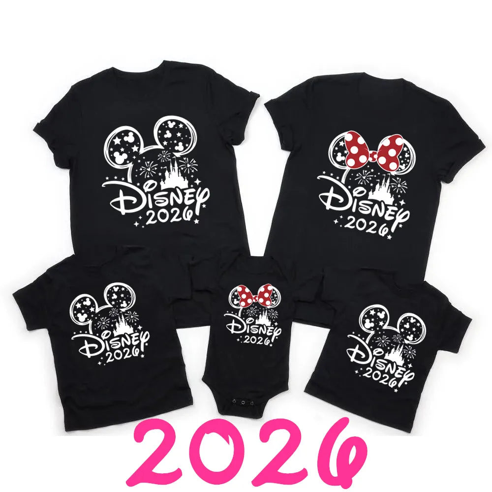 2026 Disney Trip Mickey Minnie Mouse Family Matching Shirts Cotton