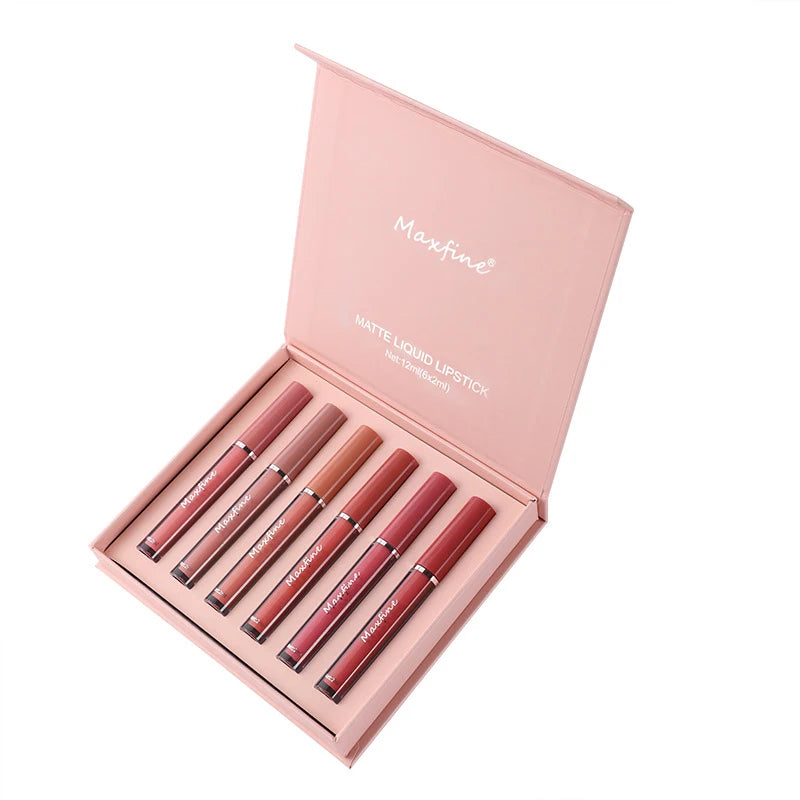 6 Color Matte Lip Gloss Set Moisturizes Long Lasts Water Proofs