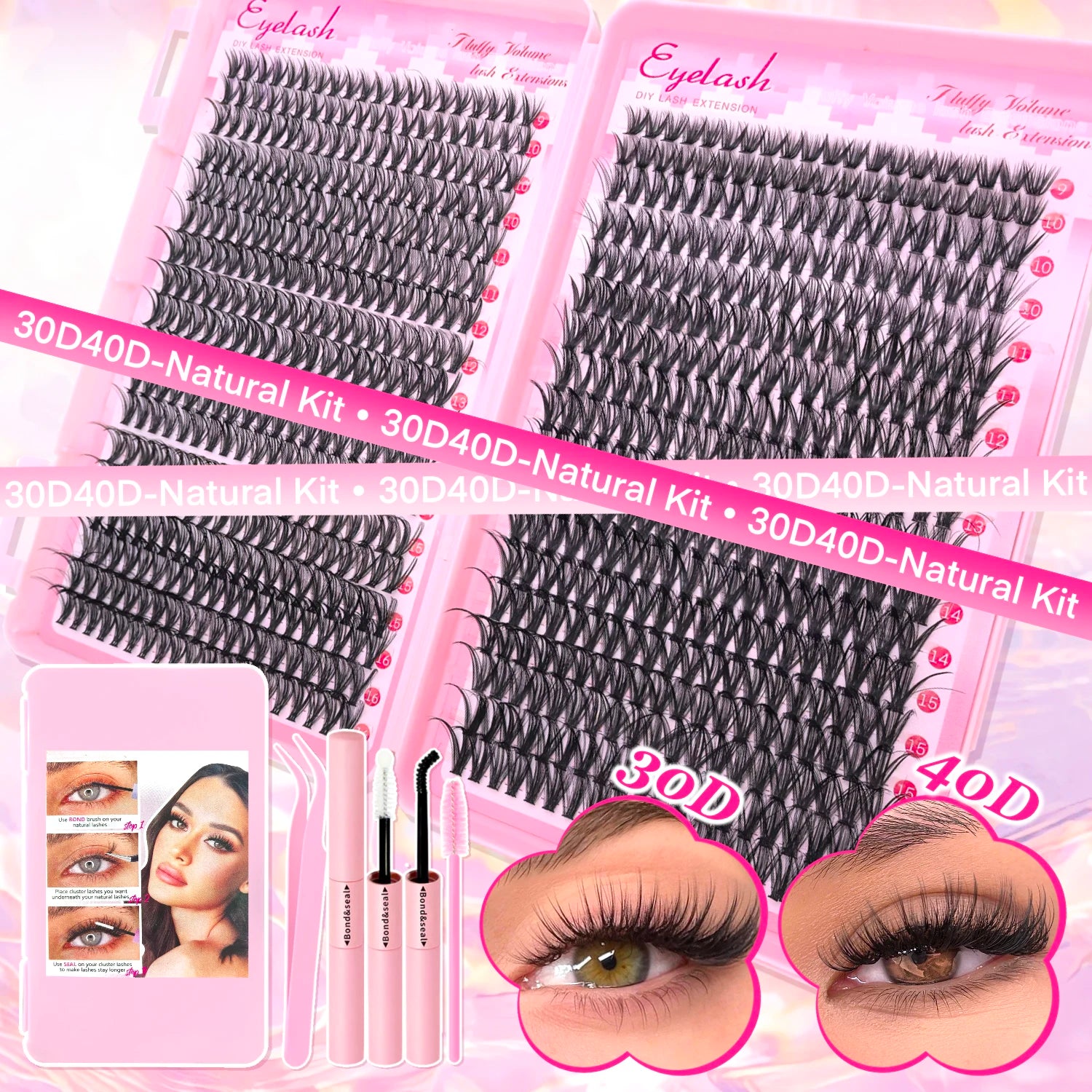 DIY Lash Extension Kit Clusters  Eyelashes Kit 9-16mm with Bond and Seal Wispy