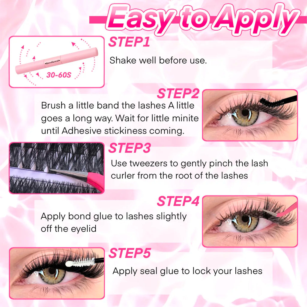 DIY Lash Extension Kit Clusters  Eyelashes Kit 9-16mm with Bond and Seal Wispy